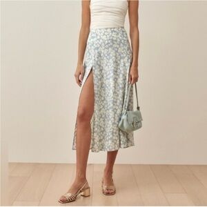 Reformation Blue Floral Midi Skirt